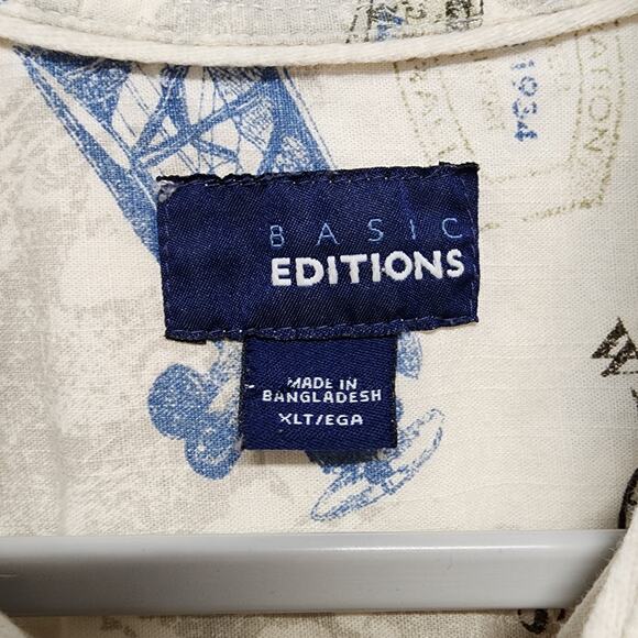 Vintage Basic Editions Airplane Button Front Shirt Mens XLT Aeronautical 90s Dad - Picture 8 of 10